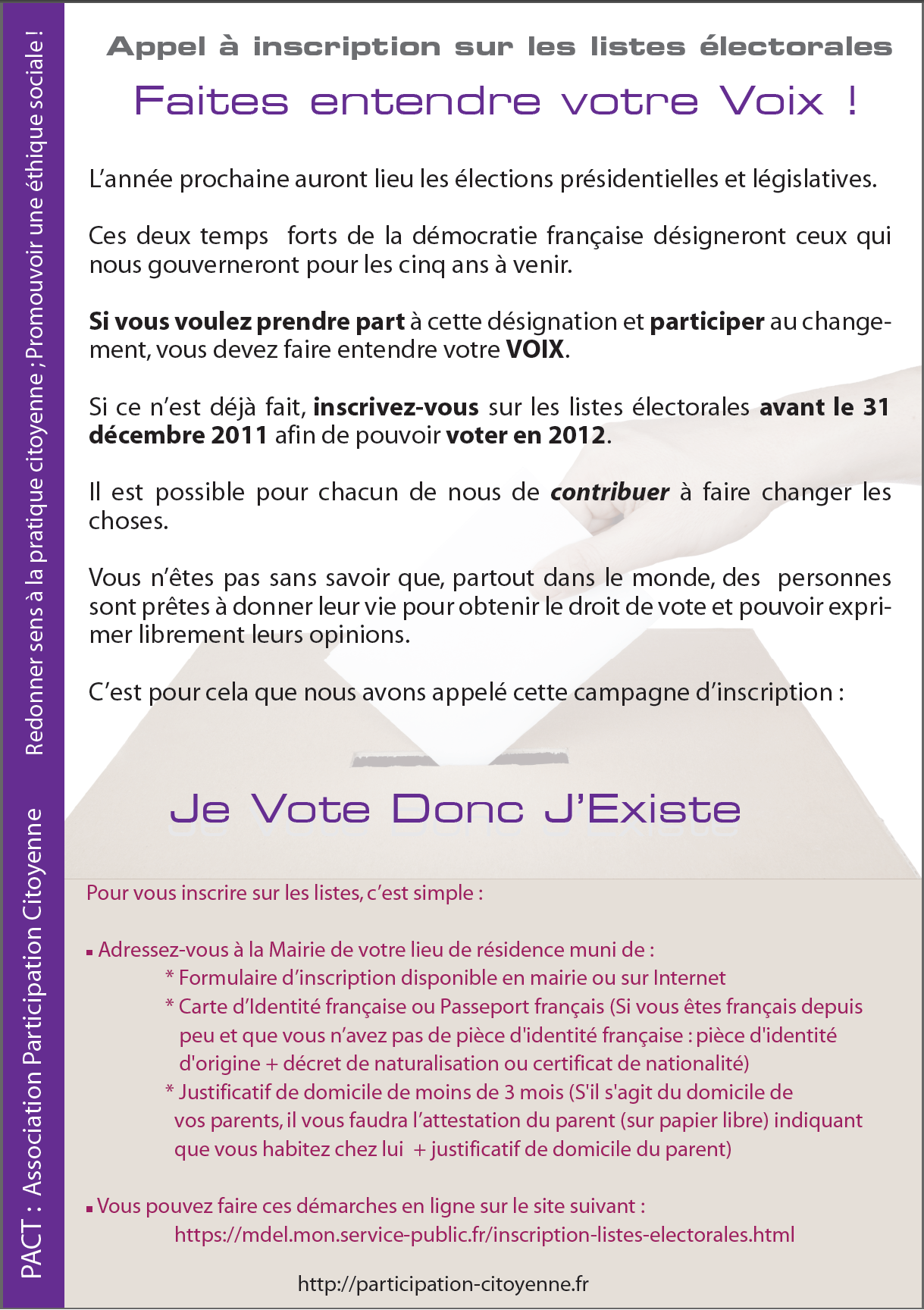 Participation Citoyenne : Appel à inscription sur les listes électorales