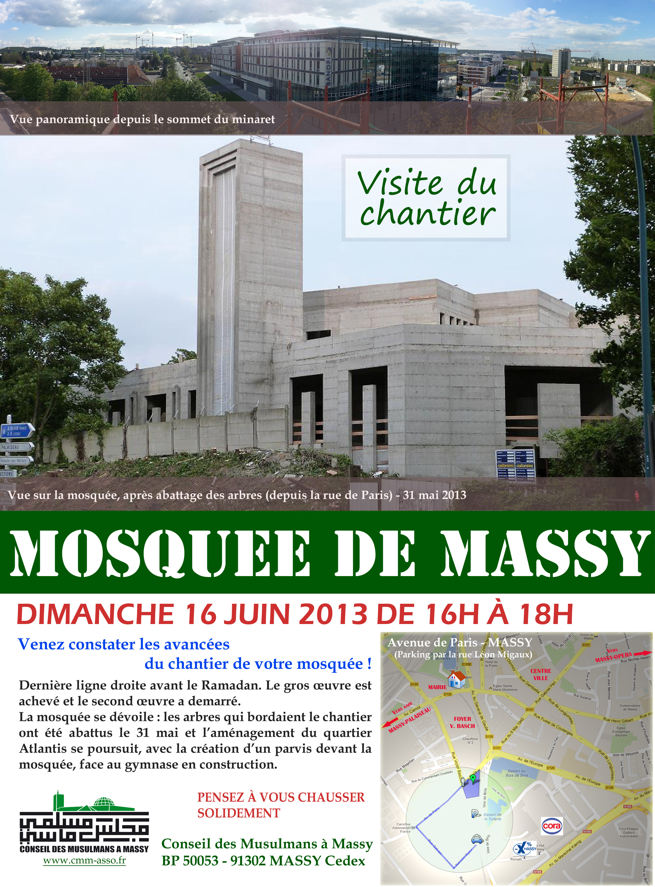 Affiche visite du chantier de la mosquée de Massy - Dim. 16/06/2013
