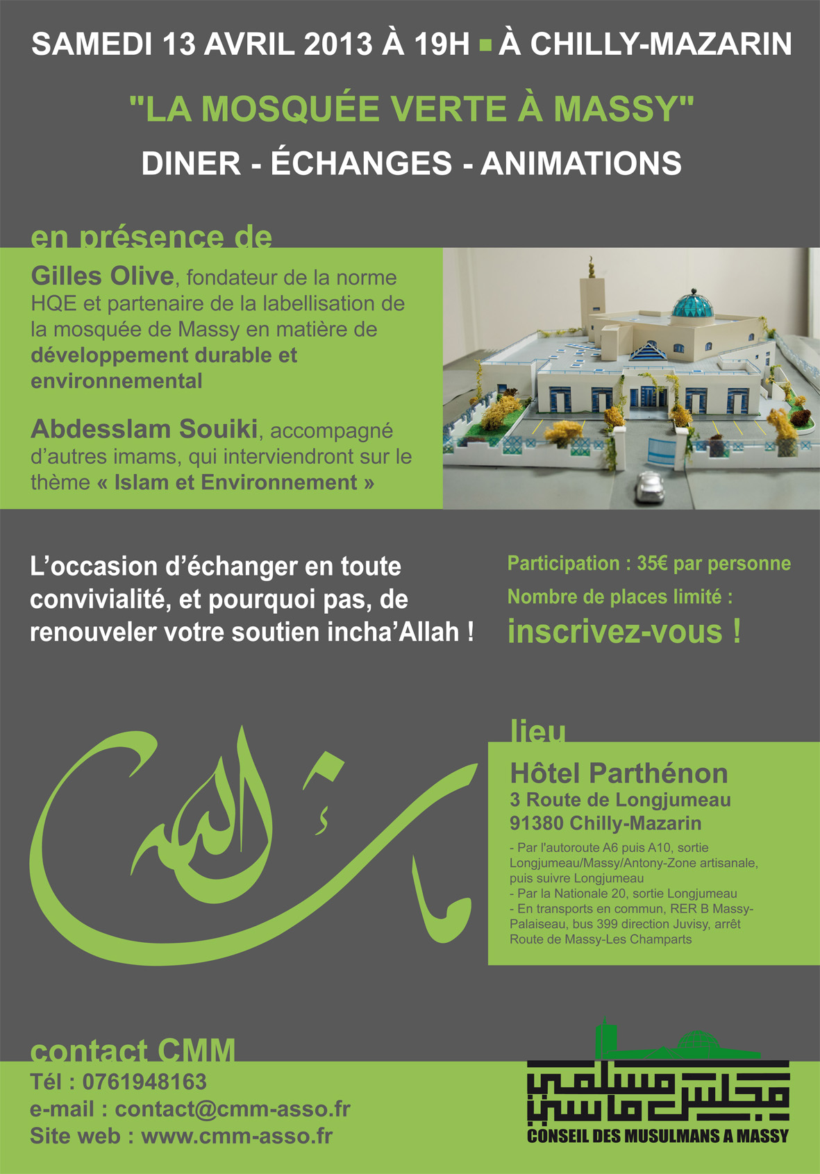 Le CMM a le plaisir de vous convier à un dîner de soutien à la construction de la mosquée de Massy.