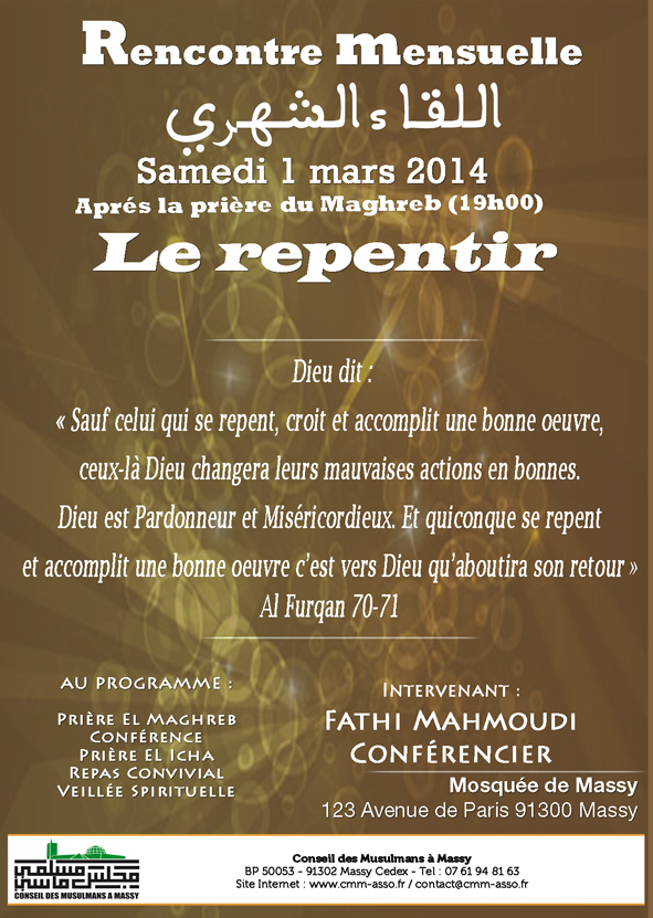 Affiche rencontre mensuelle du samedi 01/03/2014