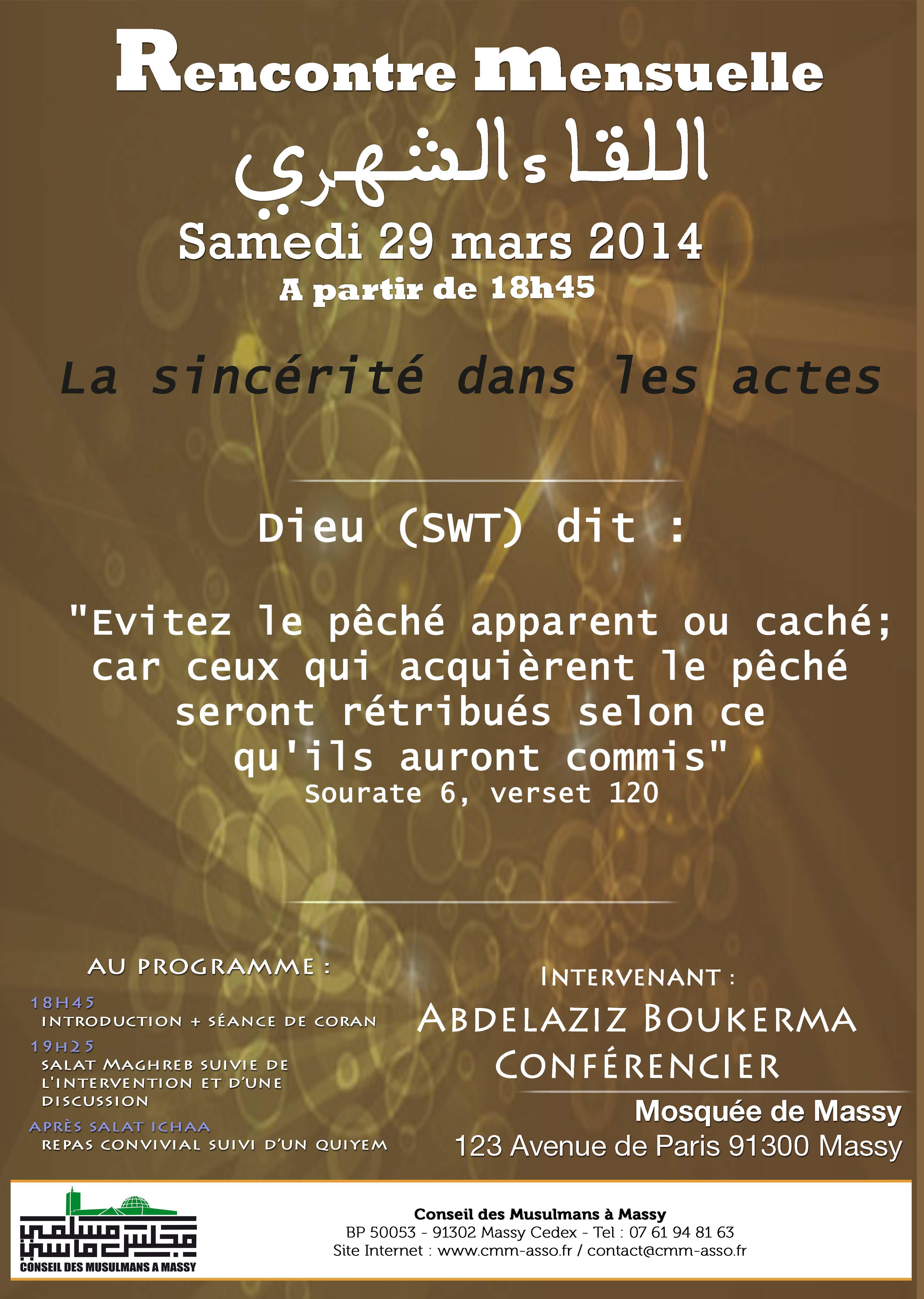 Affiche rencontre mensuelle du samedi 29/03/2014