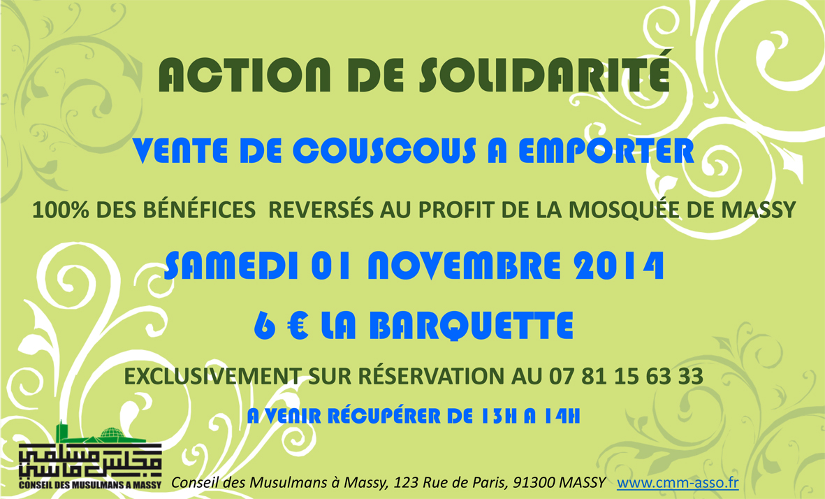 Opération solidaire : vente de couscous le 01/11/2014