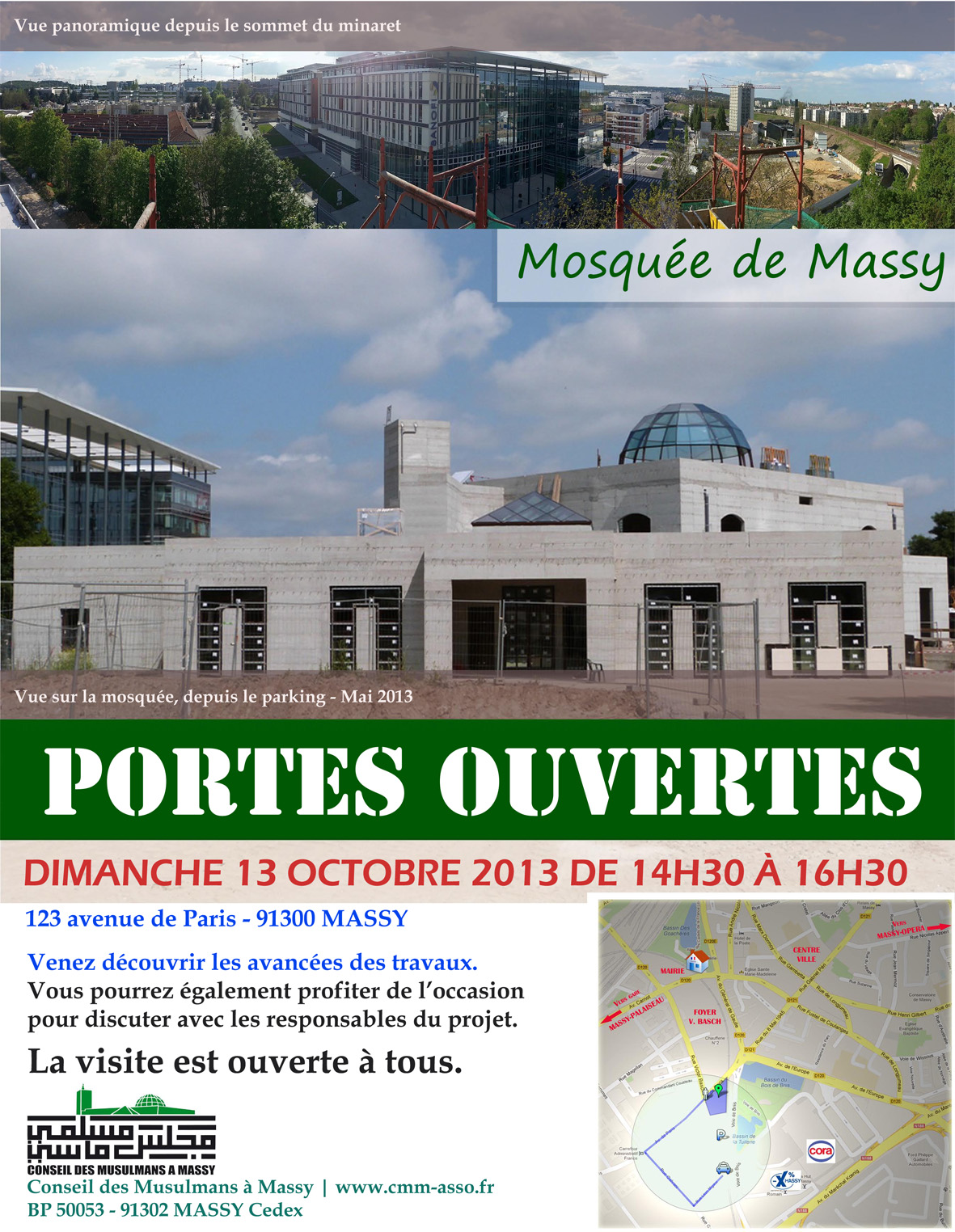 Affiche visite du chantier de la mosquée de Massy - Dim. 13/10/2013